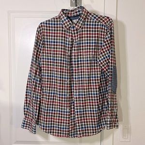 Club Room Checkered Casual Dress Shirt (With Elbow Patches) (M) (Slim)